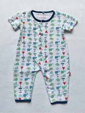 Magnificent Baby 100% Cotton Magnetic Short Sleeve Sleeper Sailboats Whales 6M